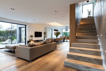 Staircase and living room in a modern house