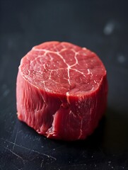 extreme close up of a piece of fresh filet mignon , macro photography, delicious textures