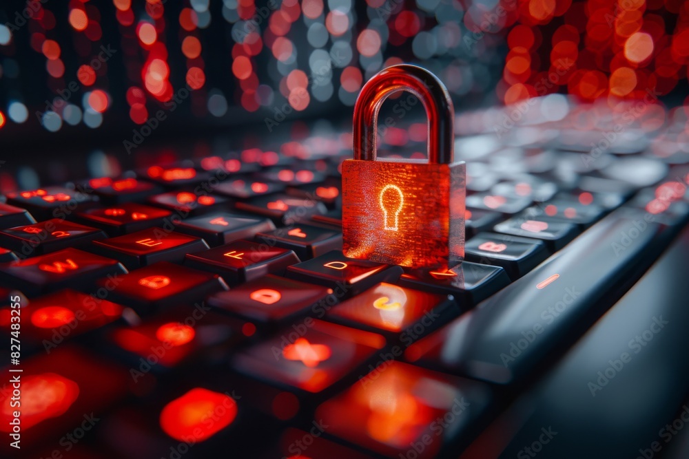 Aufkleber red padlock on a glowing keyboard, symbolizing the importance of cyber security and data protection 