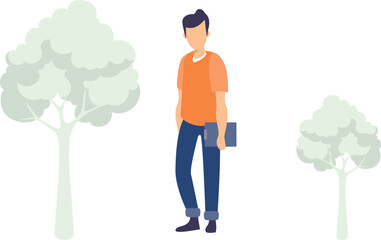 The boy is standing.