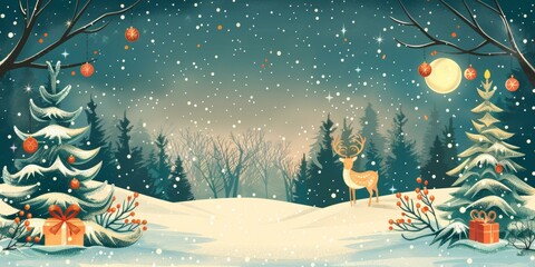 Naklejka premium Enchanted Christmas Eve in a Snowy Forest