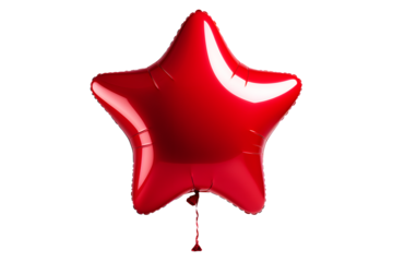 Dark red star shaped Inflatable balloons Isolated on cut out PNG or transparent background. Flat lay Holiday card, Happy Valentine's day. Love in air. Decorate various festivals or celebration parties