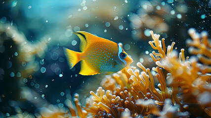 close up of a colorful tropical fish in the ocean, oceanic life scene, fish in underwater,...