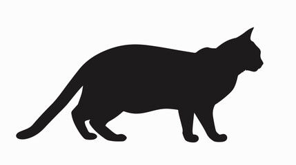 Cat full length black silhouette side view. Vector illustration