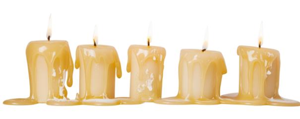 A group of candles arranged in the shape of human figures in a transparent background