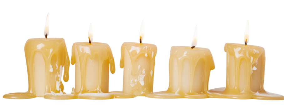 A group of candles arranged in the shape of human figures in a transparent background
