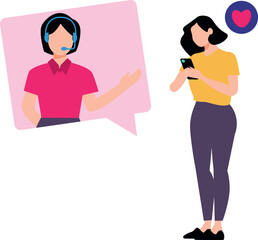 Fototapeta premium The girl is talking to customer service.