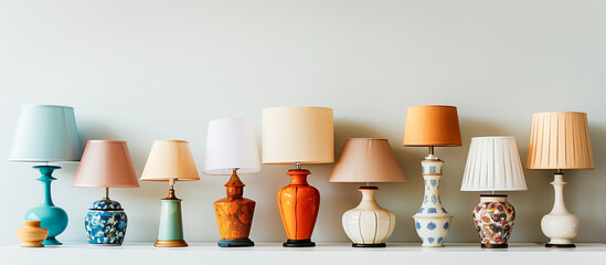 a variety neat arrangement of electric lamps