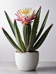 A pot of Cereus, white background, with copy space, ultra detailed, perfect lighting.