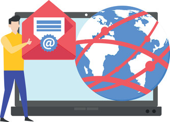 Boy looking at international mail.