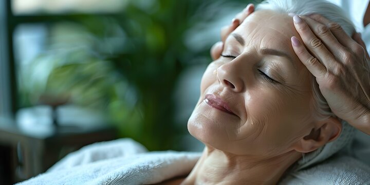 Pampered Elderly Woman Rejuvenating with Spa Facial Treatment. Concept Spa Day, Elderly Care, Facial Treatment, Self-Care, Rejuvenation