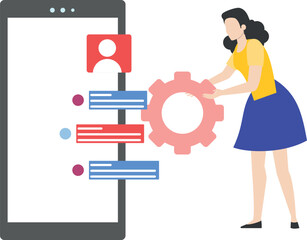 Girl is setting up mobile chatting.