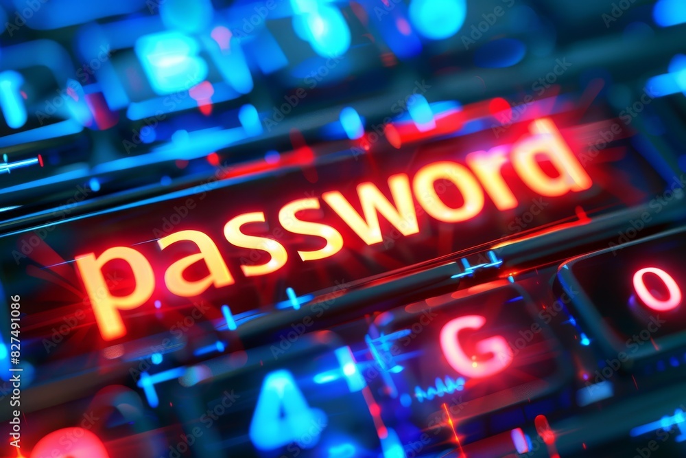 Aufkleber glowing digital password field, symbolizing the importance of strong credentials and cyber security 