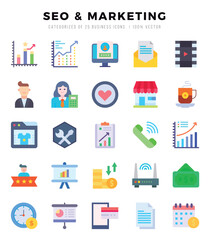 Set of Flat SEO & MARKETING Icons. Flat art icon. Vector illustration
