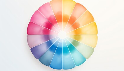 Obraz premium Vibrant color wheel arranged in seamless gradient on white background, representing harmonious color spectrum for design and art concepts.