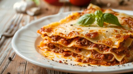 Delicious lasagna with meat sauce and cheese on dark background, hd photography of food, delicious bolognese pasta in the style of seihebricommerce stock photo contest winner. High quality photo