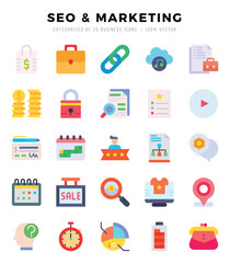 SEO & MARKETING web icons in Flat style.