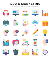 SEO & MARKETING icons set. Collection of simple Flat web icons.