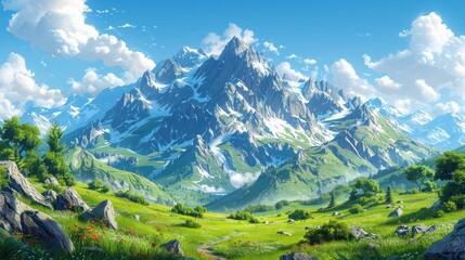 Naklejka premium Clear mountain view on a bright summer day with sky above for adventure-themed