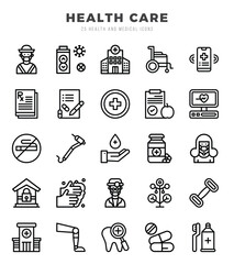 Set of Lineal HEALTH CARE Icons. Lineal art icon. Vector illustration