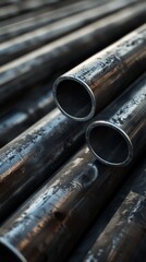 A close up of steel pipes.