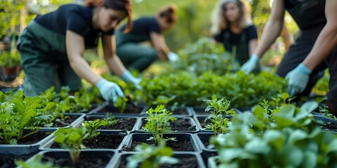 Urban Neighbors Join Forces for Sustainable Community Gardening Event. Concept Community Gardening, Urban Sustainability, Neighbors Unite, Urban Farming, Eco-Friendly Events