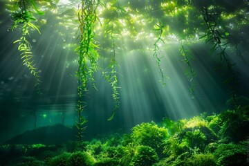Enchanted Underwater Forest Bathed in Sunbeams