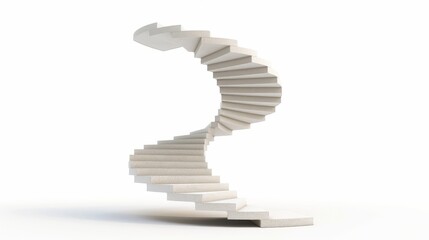 Obraz premium Spiral staircase with steps rising higher, investment symbols in the background, isolated on white background, copy space