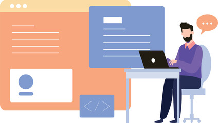 The boy is working on his laptop.