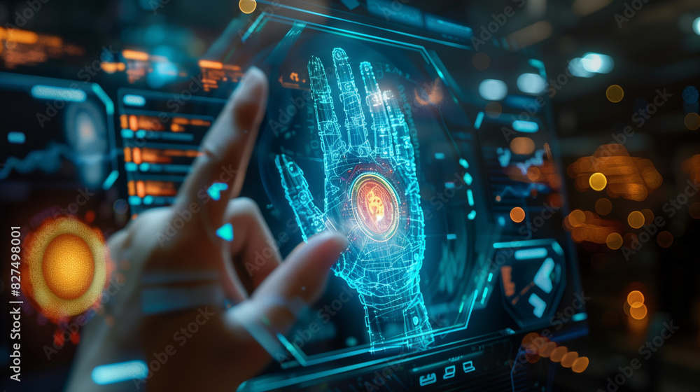 Poster fingerprint authentication biometric verification system futuristic cyber security technology secure