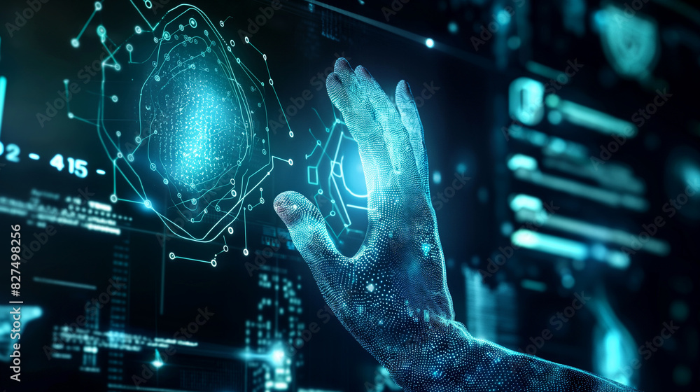 Poster fingerprint authentication biometric verification system futuristic cyber security technology secure