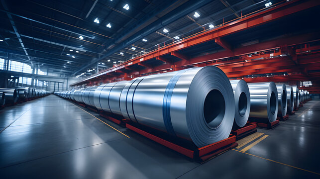 Galvanized steel sheet rolls stored in the factory.