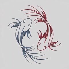 Obraz premium In this graceful depiction, two koi fish, adorned in vibrant hues, intertwine amidst a tranquil waterscape.