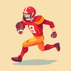 American Football Player with Ball in field,Cartoon quarterback picture,vector illustration cartoon.