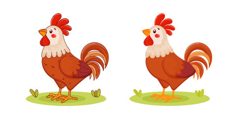 Vector Illustration of cute cartoon rooster isolated on white background