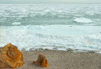 The Black Sea is frozen, ice floes float along the shore. Climate change