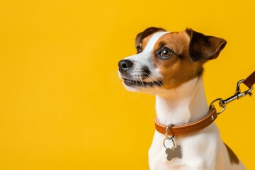 In a studio photo, a friendly Jack Russell terrier is captured pulling a funny face, radiating charm and playfulness. This portrait perfectly captures the lovable and humorous nature of the dog. 