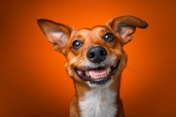 In a studio photo, a friendly Jack Russell terrier is captured pulling a funny face, radiating charm and playfulness. This portrait perfectly captures the lovable and humorous nature of the dog. 