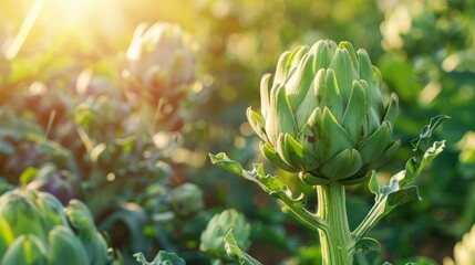 artichoke growing close-up. Selective focus