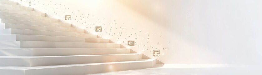 Obraz premium Luxurious staircase with each step rising, small growing trees beside them, isolated on white background, copy space