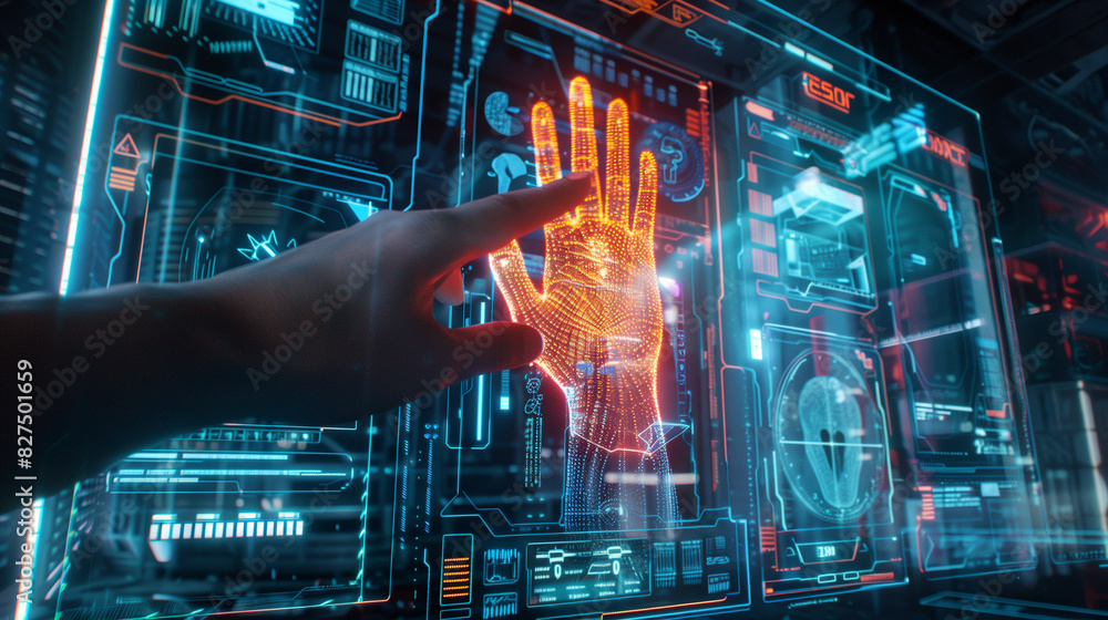 Poster fingerprint authentication biometric verification system futuristic cyber security technology secure