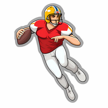 recommend clip art: American Football Player with Ball in field,Cartoon quarterback picture,vector illustration cartoon.