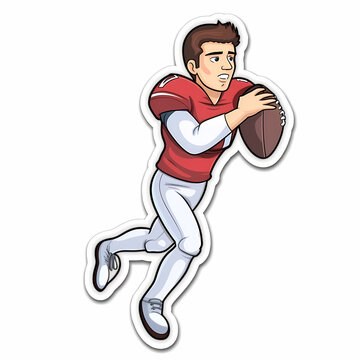recommend clip art: American Football Player with Ball in field,Cartoon quarterback picture,vector illustration cartoon.