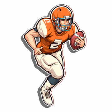 recommend clip art: American Football Player with Ball in field,Cartoon quarterback picture,vector illustration cartoon.