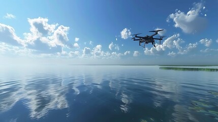 Fototapeta premium Monitoring drones flying over water for the environment