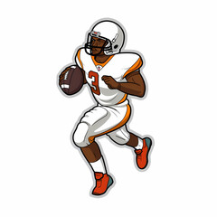 American Football Player with Ball in field,Cartoon quarterback picture,vector illustration cartoon.