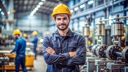 A portrait of a mechanical engineer, possibly with machinery or mechanical components in the background, conveying the concept of mechanical engineering and innovation.
