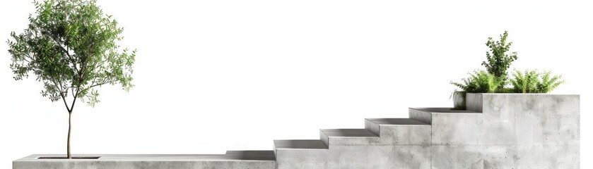 Obraz premium Minimalist concrete stairs with steps ascending, gold coins on each step, isolated on white background, copy space