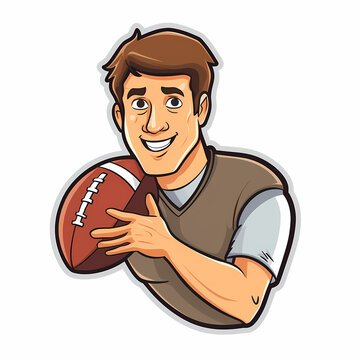 recommend clip art: American Football Player with Ball in field,Cartoon quarterback picture,vector illustration cartoon.