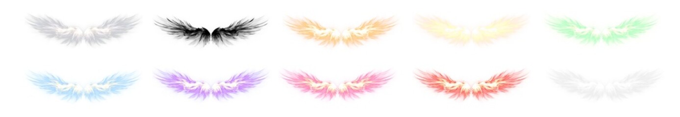 Obraz premium Mega pack of glowing neon angelical fractal fantasy wings in various colors. Collection 01